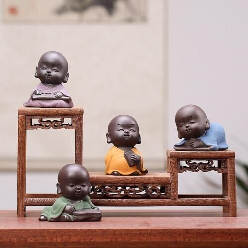 Purple Sand Maitreya Chinese Buddha Statue Home Decoration Figurine Desktop Sculpture Crafts Gift