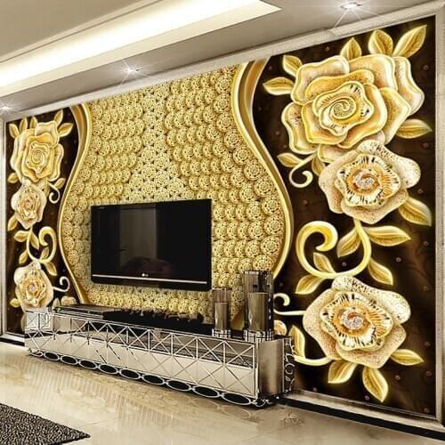Custom Mural Wallpaper 3D Gold Diamond Flower Jewelry Photo Luxury Bedroom Living Room Sofa TV Background Wall Papers Home Decor