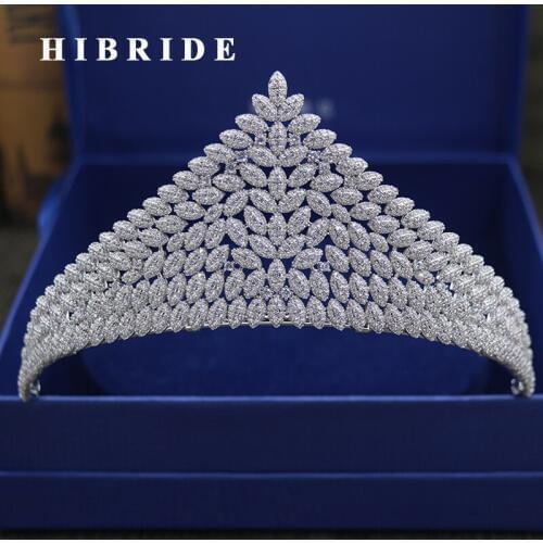 HIBRIDE Top European Crystal Wedding Tiaras Crown Luxury Bridal Hair Accessories With White Gold Color C-23