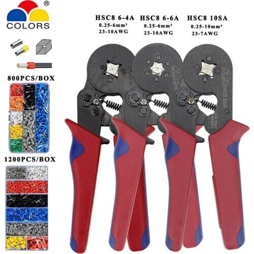 Tubular Terminal Crimping Tools Mini Electrical Pliers HSC8 10SA 0.25-10mm2 23-7AWG 6-4A/6-6A 0.25-6mm2 High Precision Clamp Set