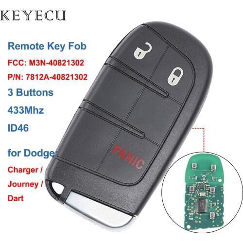 Keyecu Replacement Remote Car Key Fob 3 Buttons 433Mhz with ID46 Chip for Dodge Journey Charger Dart, FCC: M3N-40821302