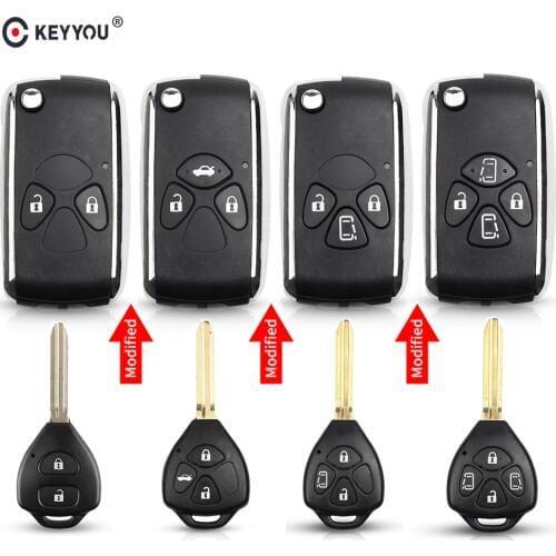 KEYYOU Filp Modified Remote Car Key Shell Case for Toyota Yaris Prado Tarago Camry Corolla RAV4 REIZ Crown Avalon Venza