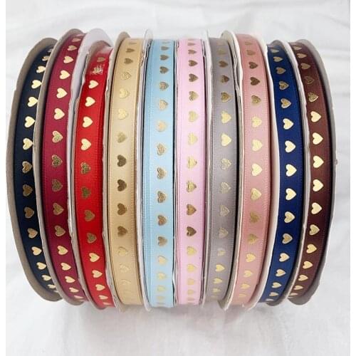 5 Yards 10mm Satin Ribbons Heart Pattern Printed Ribbon For Crafts DIY Bow Handmade Gift Wrap Party Wedding Christmas Decor