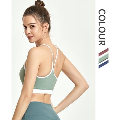 Summer Nudity Strap Wear Active Tank with Pad High Impact Push Up Crop Top Women Fitness Gym Workout Yoga Sports Bra YJY20-13