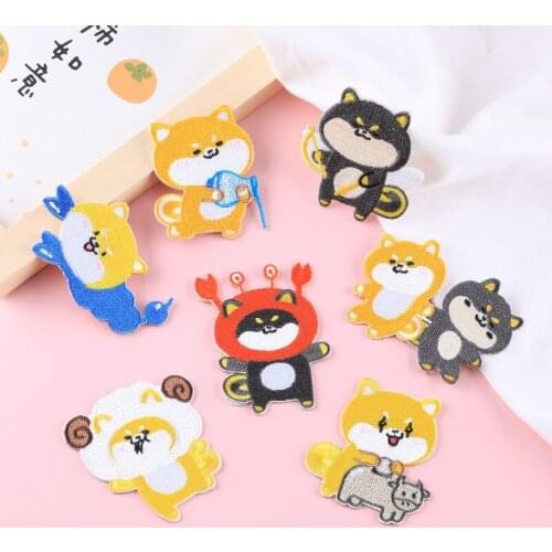 Cute cartoon Japanese Akita Shiba Inu embroidery patches for decorating accessories on canvas bags or clothes Self-adhesive