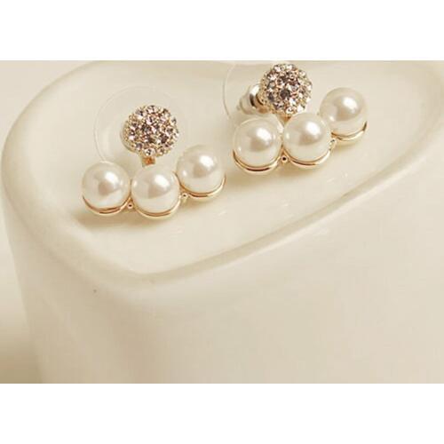 Fashion Jewelry Simulated-Pearl Earrings Gold Color Crystals Earrings CZ Zircon Rhinestone Stud Earring Accessories For Women
