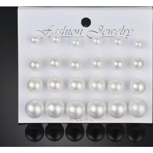 New 12 pairs/set White Simulated Pearl Earrings Set For Women Wedding Jewelry Accessories Piercing Ball Stud Earrings brincos