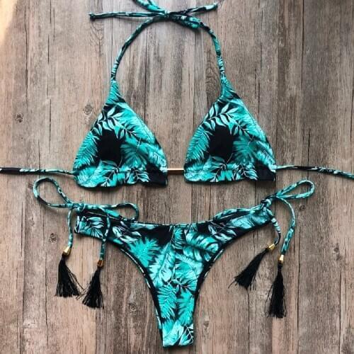 2019 New Ruffle Bikinis Women Swimsuit Cross Bandage Swimwear Push Up Bikini Set Beach Bathing Suit Brazilian Biquni Print