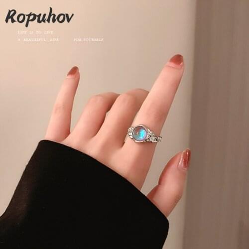 ROPUHOV 2021 New Korean Trendy Jewelry Fashion Crystal Moonstone Ring Female Minority Retro Simple Ring Hand Jewelry