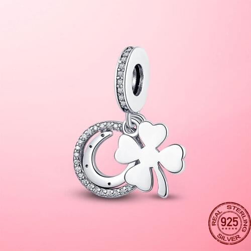 2021 New Hot Sale 925 Sterling Silver Lucky Four-Leaf Clover Dangle Charm fit Original Pandora Bracelet Silver 925 Jewelry Gift