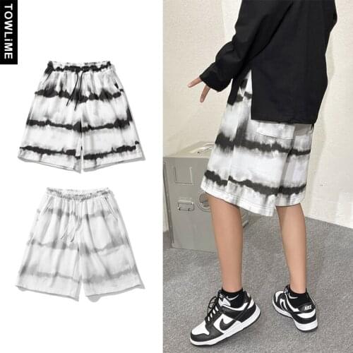 2021 Summer New Mens Tie-Dyed Printed Knee Length Wide Leg Shorts Korean Streetwear Mens Track Pants Joggers Sweatpants