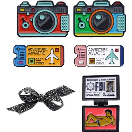 New Enamel Wizard Rainbow Digital Camera Pins Brooches Air Ticket Book Magic FBI Pin Brooch Coat Cap Backpack Kids Badge Gifts