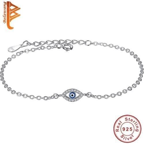 Wholesale 5PCS Turkish Eye Bracelet For Women 925 Sterling Silver Blue Enamel Eye Zircon Chain Bracelet For Women Party Jewelry