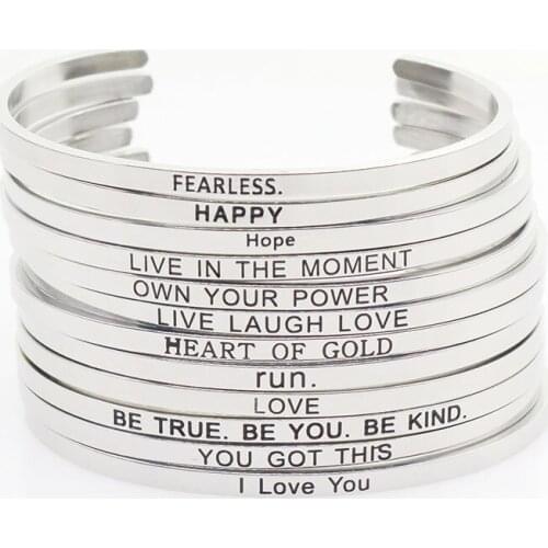 Wholesale Random 10pcs Style4 Stainless Steel Bangle Engraved Inspirational Quote Stamped Cuff Mantra Bracelets For Men Women