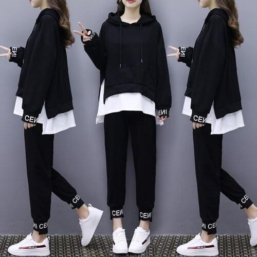 298# 2021 Autumn Korean Fashion Maternity Hoodies Sets Black Loose Sweatshirt + Pants Suits Clothes for Pregnant Women Pregnancy