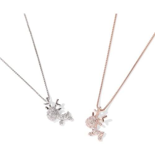 ModaOne Cute Animal Deer Antler Rose Gold Color Cubic Zirconia Clavicle Box Chain Necklace For Women Girls Dainty Jewelry