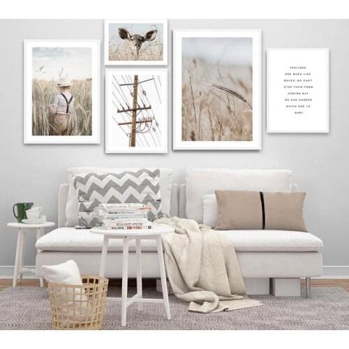 Pastoral Style Suburban Landscape Grass Electric Pole Boy Wall Art Canvas Painting Wall Picture for Living Room Bedroom Decor