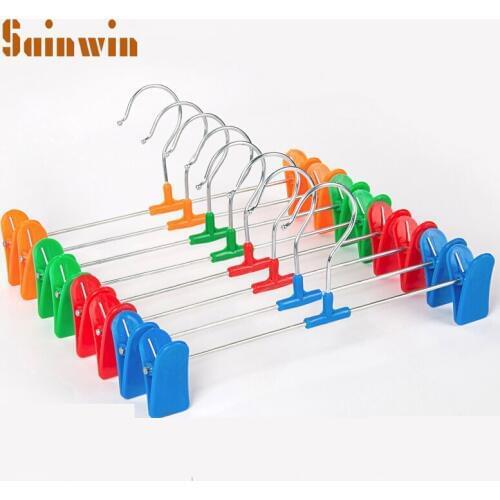 Sainwin 10pcs/lot 28cm adjustable plastic hanger slip-resistant pants clip steel wire multifunctional hangers for clothes rack