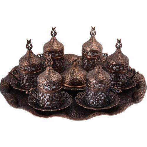 Handmade authentic Design Turkish Greek Arabic Coffee Espresso Set for 6 Service, Cups Saucers Lids Tray Delight Candy Dish GIFT