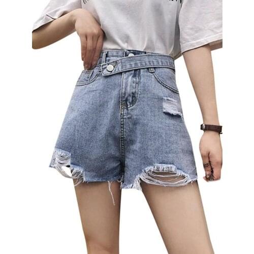 Casual Women Denim Shorts Sexy High Waist Loose Fit Wide Leg Hem Ripped Denim Jeans Shorts Oversize шорты джинсовые женские 2021