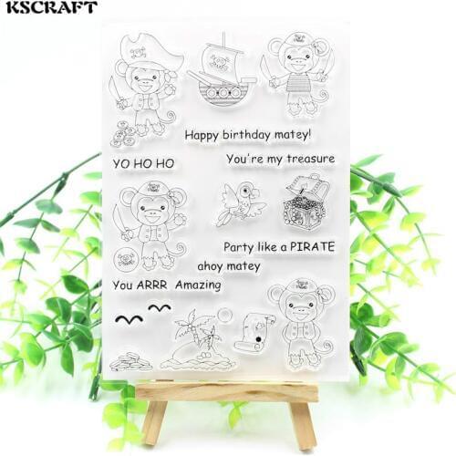 KSCRAFT Pirate Monkey Transparent Clear Silicone Stamps for DIY Scrapbooking/Card Making/Kids Fun Decoration Supplies 166