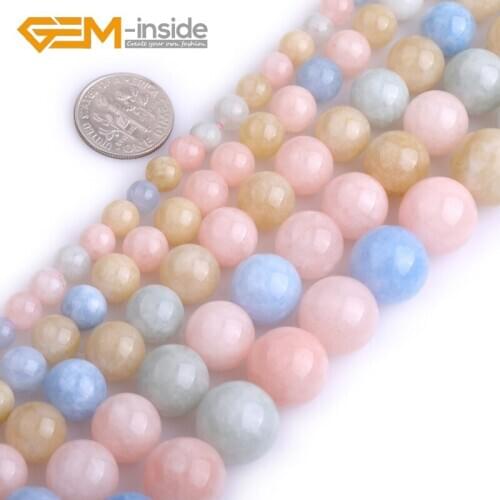 Multicolor Morganite Morgan Jades Round Bead For Jewelry Making Strand 15" Loose Beads Making DIY Bracelet Necklace 6mm-14mm