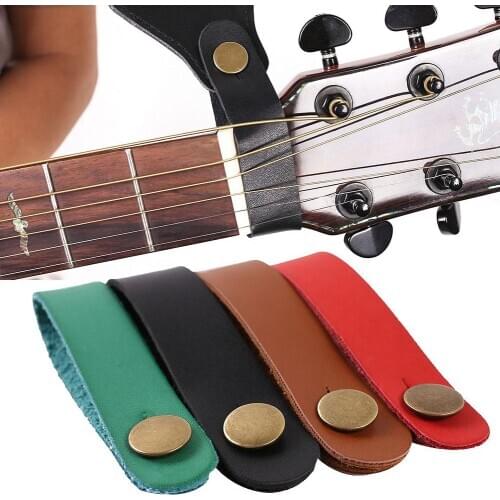 Faux Leather Guitar Neck Headstock Strap Holder Button Lock with Metal Fastener