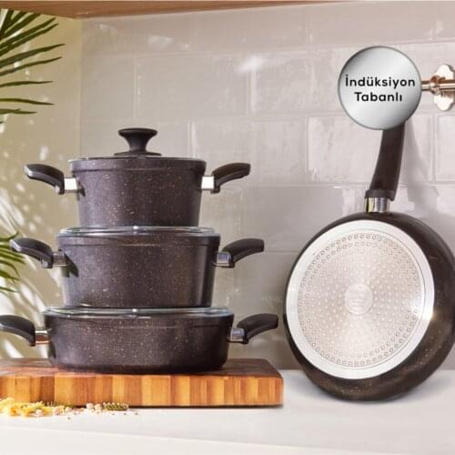 Rice cooker New model of soup stockpot cookware Biogranit Black Gold New Induction Based 7 Piece Cookware Set