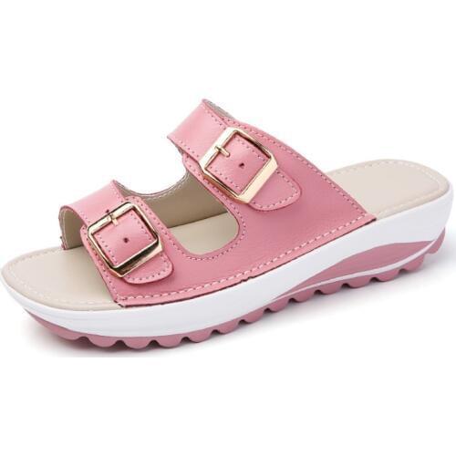 New Genuine Leather Womens flat Beach Sandals Shoes Ladies Summer Platform Slippers gladiator Casual Female Flip Flops Shoes