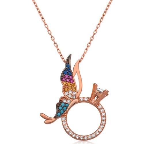 Silver Single Stone Ringed Butterfly Necklace