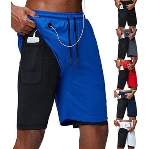 Mens Double layer Running Shorts Gym Fitness Training Quick Dry Beach Short Man Summer sports Workout Crossfit