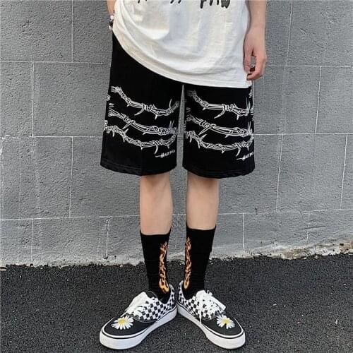 Shorts streetwear loose elastic waist iron pattern chain jogger shorts 2021 summer loose elastic waist hip hop skate shorts y2k