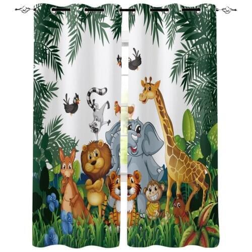 Forest Cartoon Animal Giraffe Child Window Curtains Home Decor Living Room Curtains Kitchen Drapes Panel Curtains for Bedroom