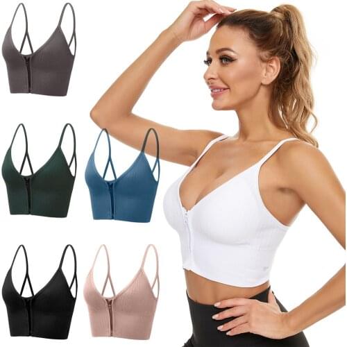 Suumer Sports Bra Tank Top Zip Front Active Yoga Padded Sports Bra Support Longline for Yoga Workout Running Fitness