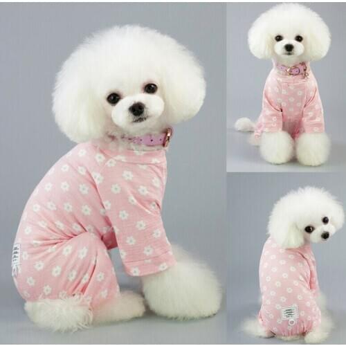 Cosy Cotton Pink Blue Dog Pajamas Jumpsuit With White Flower Puppy Cat Winter Clothes for Medium Dogs