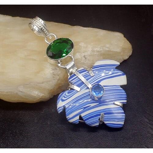 Gemstonefactory Jewelry Big Promotion 925 Silver Stripe Jasper Green Topaz Women Ladies Mom Gifts Necklace Pendant 20213538