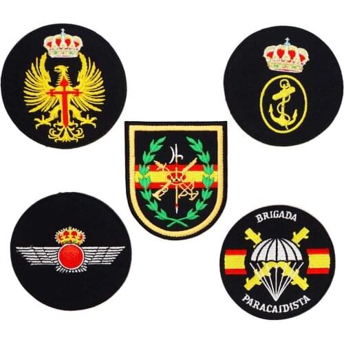 Spain police crown FLAG PATCH iron on backing funny punk rock embroidered biker motorcycle patches for vest