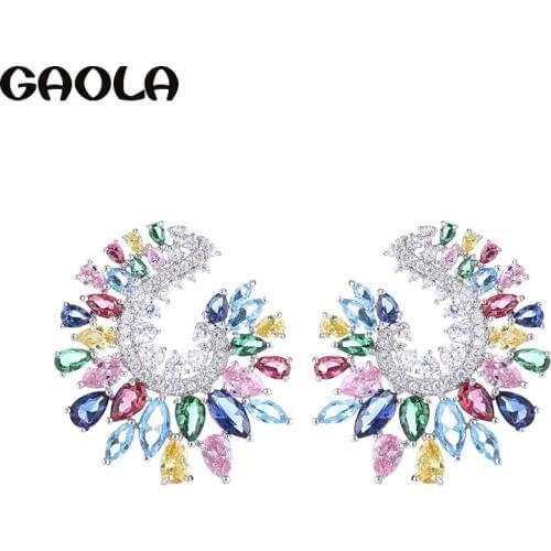 GAOLA Elegant Romatic Statement Micro-inserts Multicolor Cubic Zirconia Big Stud Earrings Wedding Jewelry GLE6506L