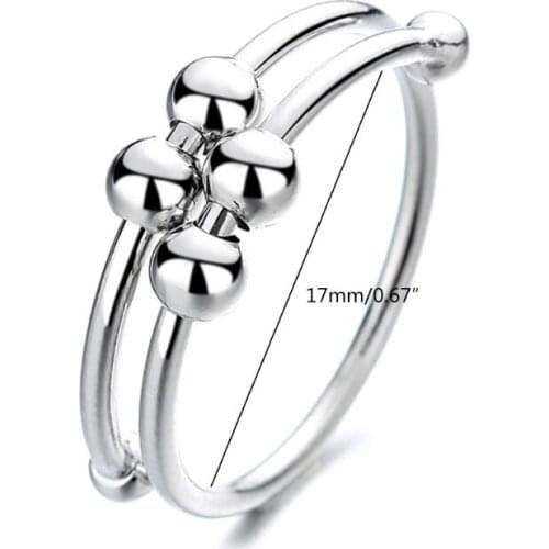 Women Rotatable Fidget Beads Rings Single Coil Spinner Beads Ring Anti Stress Anxiety Opening Peace Ring Jewelry