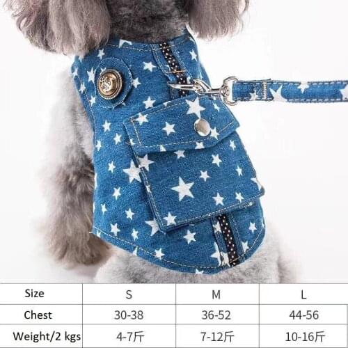 Chihuahua French Bulldog Star Printing Jeans Harness Adjustable Puppy Dog Harness Pets Small Dog Vests Pug Walking Training Cat