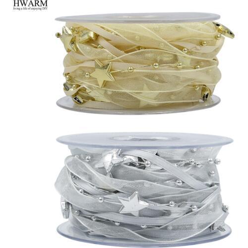 1pcs 5yard lace fabric ribbon christmas tree decoration wedding DIY Pentagonal Star Plastic Connected Beads Ribbons Flowers