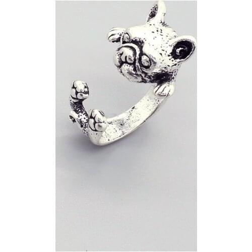 1PC Punk Hiphop Cute Metal Small Dog Ring For Men Women Vintage Funny Bulldog Animals Open Finger Ring Jewelry R268