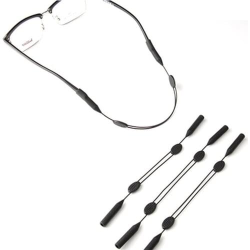 1pc Black Adjustable Silicone Eyeglasses Straps Elastic Sunglasses Chain Sports Anti-Slip String Glasses Ropes Band Cord Holder