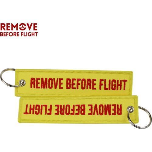 10PCS/LOT Key Fobs Yellow Remove Before Flight Key Chains Embroidery Aviation Gifts Key Ring Chaveiro Fashion Jewelry for Women