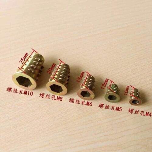 20Pcs M4 M5 M6 M8 M10 Zinc Alloy Thread For Wood Insert Nut Flanged Hex Drive Head Furniture Nuts