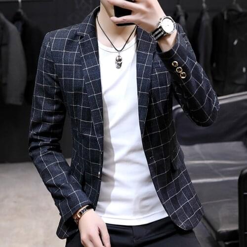 2021 Mens Plaid blazer Youth Slim Handsome Autumn British Leisure blazer