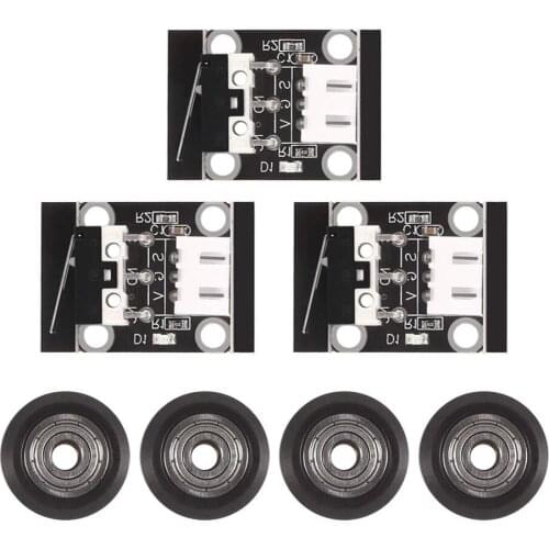 3 PCS 3D Printer Part Accessories Limit Switch Mechanical Switch Module Endstops Switch with 4PCS Rail Pulleys for RepRap CR-10
