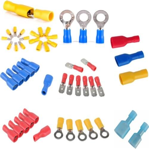 40-300 pcs Assorted Insulated Spade Crimp Terminal Butt Electrical Wire Cold-Pressure Terminal Set Red Blue Yellow