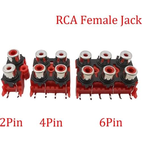 5Pcs/Lot RCA Female Jack 2P 4P 6Pin RCA Female Socket Audio Video Plug AV Connector Audio Signal Input Red RCA PCB Part Adapter