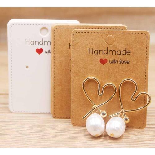 Handmade with love 50Pcs DIY Paper earring Tags kraft Display Hanging Cards Package for Ear Studs Earrings Jewelry Package